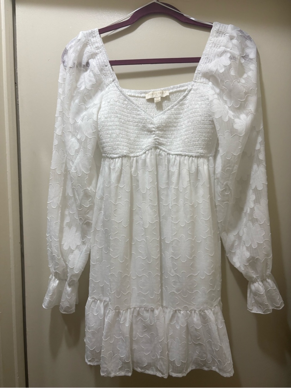 White Floral Embroidered Babydoll Dress